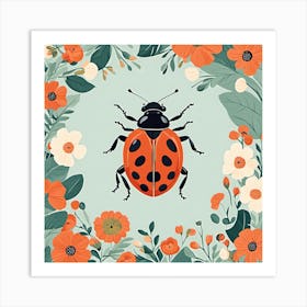 Ladybug With Flowers 1 Art Print