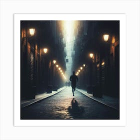 Man Running In The Dark Art Print