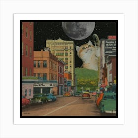 Cat In The Moonlight. Art Print