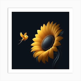 Sunflower And Bird Art Print