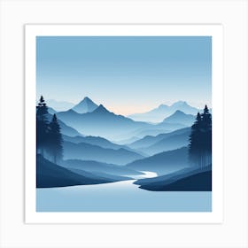 Misty mountains background in blue tone 76 Art Print