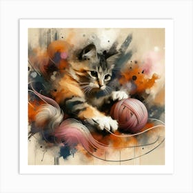 Cat Playing With Yarn Art Print