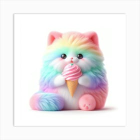 Rainbow Cat With Ice Cream Art Print