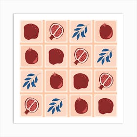 Pomegranates and leaves quilt Art Print