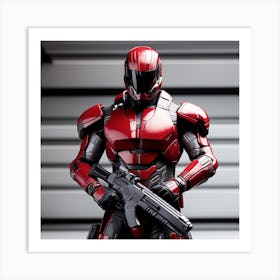 A Futuristic Warrior Stands Tall, His Gleaming Suit And Red Visor Commanding Attention 5 Art Print