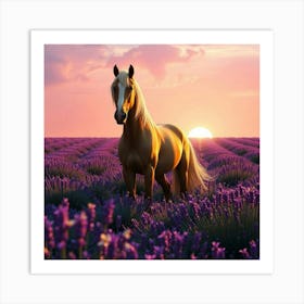 Horse In Lavender Field At Sunset 8 Art Print