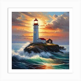 Lighthouse At Sunset 20 Art Print