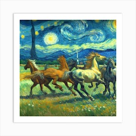 Horses Running Under The Starry Sky 2 Art Print