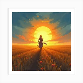 Soul Harvester Walking Through Glowing Fields, Watercolor 1 Art Print