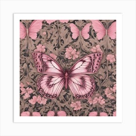 William Morris Print Pink Butterfly Botanical 2 Art Print