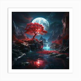 Red Tree In A River Art Print