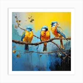 Three Birds On A Branch Art Print