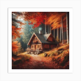 Autumn Cabin In The Woods Art Print