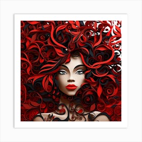 3d Girl With Red Hair Art Print