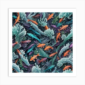 Orange Fish In Corals Art Print