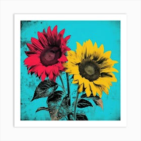 Andy Warhol Style Pop Art Flowers Sunflower 1 Square Art Print