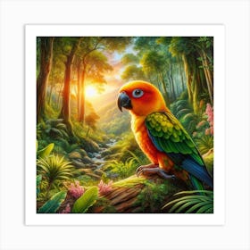 Sun Conure in Beautiful Forest 1 Art Print