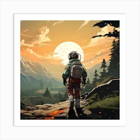 Young Space Traveller Discovers New Planet Art Print