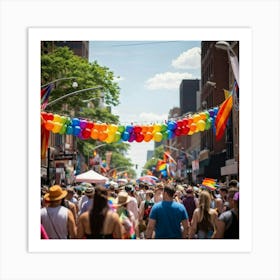 Crowds Of People In Rainbow Attire Fill The Streets Of A Bustling Urban Center At The Multiracial Pr (6) 1 Art Print