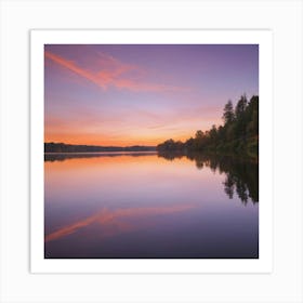 Sunset On A Lake Paintings Art Print Art Print