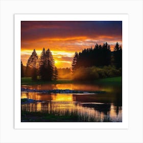 Sunset Over A Lake 5 Art Print