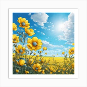 Yellow Flowers In A Field 54 Art Print