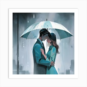 Couple of lovers under an umbrella 5 Art Print