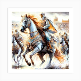 Moroccan Berber Riders On Decorated Horses Color Drawing 1 Art Print