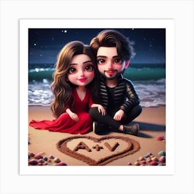 Couple Sitting On The Beach 2 Art Print