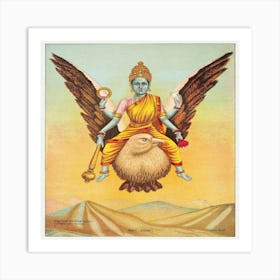 Goddess Sarasvati (1890–20), Vintage Hindu Goddess Illustration Art Print