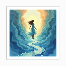 Woman Walking Through The Water Art Print