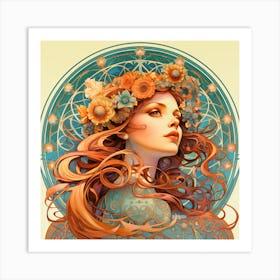 Girl With Flowers In Her Hair Art Print