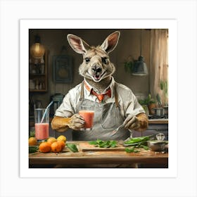 Kangaroo At The Kitchen Table Art Print