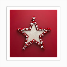 Christmas Star On Red Background Art Print