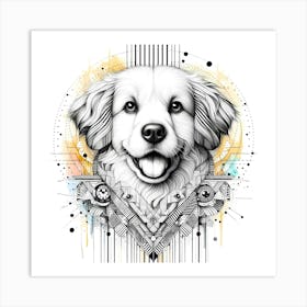 Dog Head - Abstract Line Art Illustration 68 Art Print