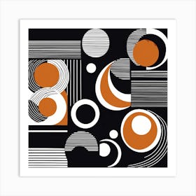 Retro Inspired Linocut Abstract Shapes Black And brown Minimal, 1129 Art Print