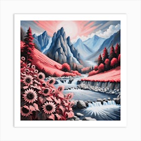 Sunflowers In The Mountains Art Print