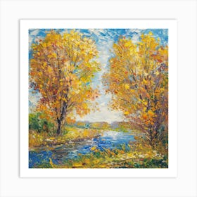 Autumn Trees By The River Art Print