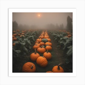 Foggy Pumpkin Patch Art Print