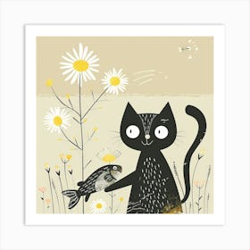 Cat And Fish 9 Art Print