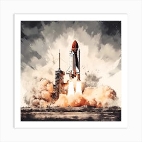 Space Shuttle Launch Reimagined Sketch 2 Art Print