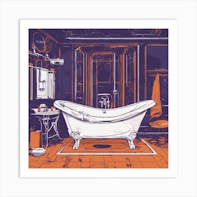 Drew Illustration Of Bath On Chair In Bright Colors, Vector Ilustracije, In The Style Of Dark Navy A (1) Art Print