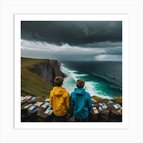 Two Friends Looking At The Ocean Art Print