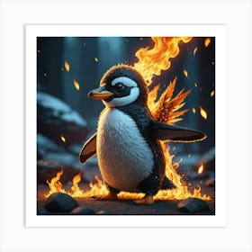 Penguin On Fire Art Print