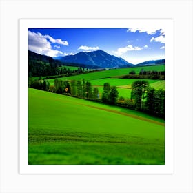 Green Field With Mountains Art Print