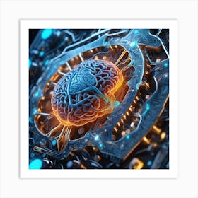 3d Rendering Of A Brain On A Circuit Board Art Print