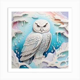 Snow Owl 3D Watercolor Dripping Art Print