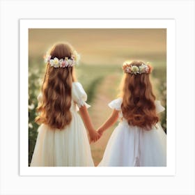 Two Little Girls Holding Hands Art Print