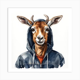 Watercolour Cartoon Pronghorn In A Hoodie 1 Art Print