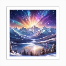 Sunrise Over Snowy Mountains Art Print